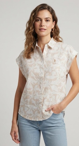 POLO CAMISA BEIGE FLRS BLC M. 21H0042NA